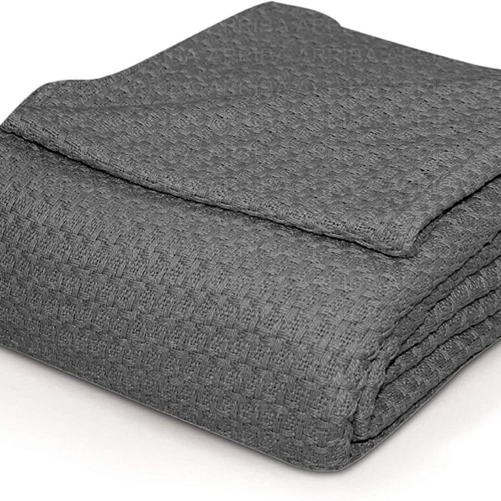 Combed Cotton Thermal Blankets Soft- CHARCOAL